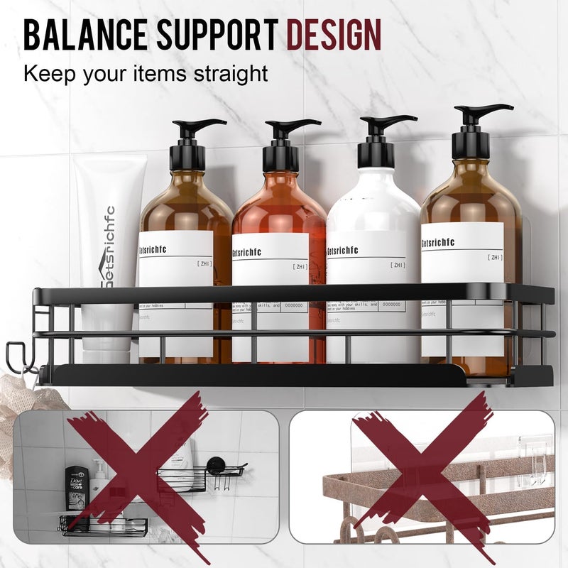 Getsrichfc Large Capacity Shower Caddy, Heavy-Duty Adhesive Shower Organizers with Custom Aesthetic Design Soap, No Drilling Corner Shower Shelves, 5 Hooks for Bathroom Accessories, 3 Pack - Image 4